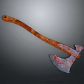 Rustic Wooden Handle Axe With Red Stained Blade As Traditional Weapon