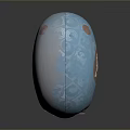 Blue Biomechanical Creature Head With Fetch & Carry Text Intricate Patterns And Silver Base