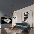 Modern Public Office Area With Blue Sofa Round Coffee Table And Bookshelves