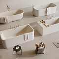 Modern White Bathtubs With Towels Side Tables Bath Mats And Accessories