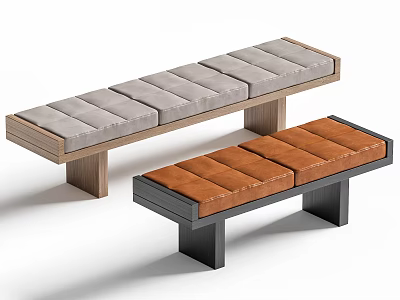 Modern Upholstered Sofa Bench With Gray Brown Cushions Wooden And Metal Frames 3d model