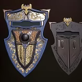 Artistic Ornate Shields Featuring Detailed Intricate Blue Gold And Black Designs