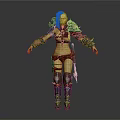 Fantasy Female Warrior Game Character With Green Skin And Leather Metal Armor Gear