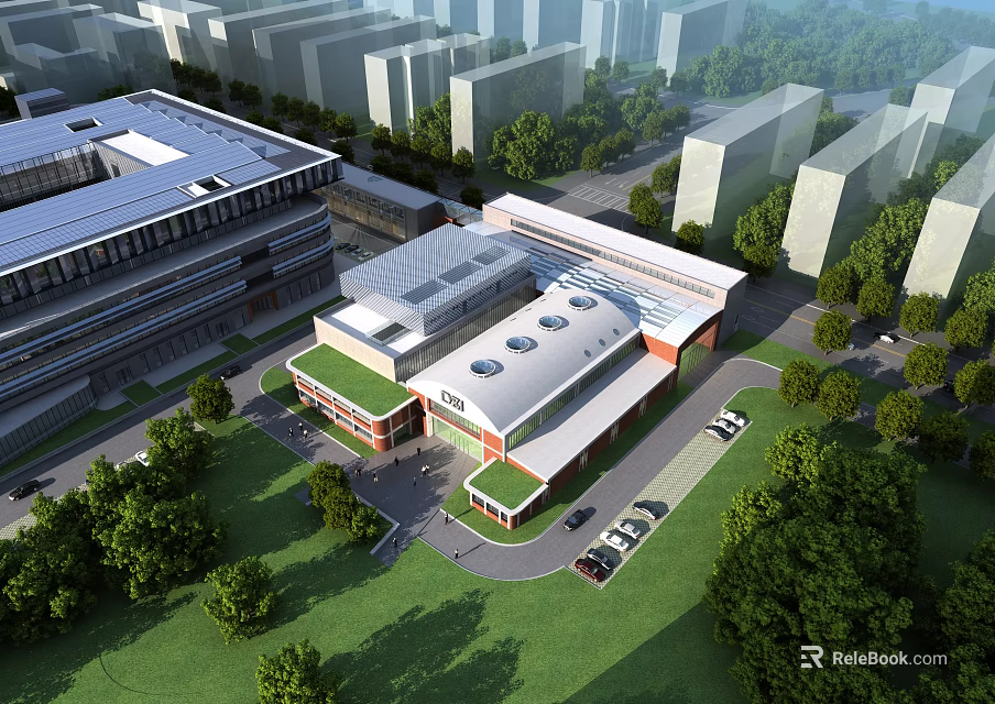 Modern Industrial Factory Complex With Green Landscaping And Parking Facilities Area 3d model 