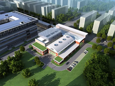 Modern Industrial Factory Complex With Green Landscaping And Parking Facilities Area 3d model