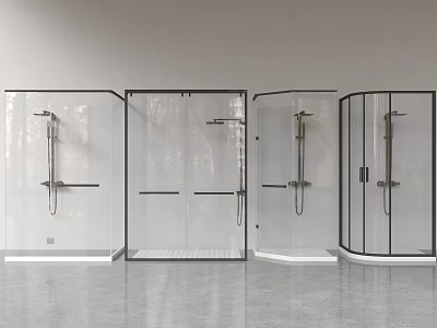 Glass Shower Partitions With Various Designs Sliding Doors And Black Frames 3d model