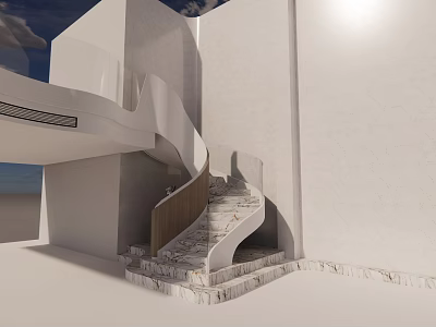 Modern Spiral Staircase Design With White Architecture Stone Steps And Wooden Handrail 3d model