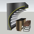 Modern Curved Wine Cabinet With Black Gold Design And Bar Counter Stools