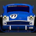 Blue Sporty Racing Car With Number 77 Rear Wing And Aerodynamic Design
