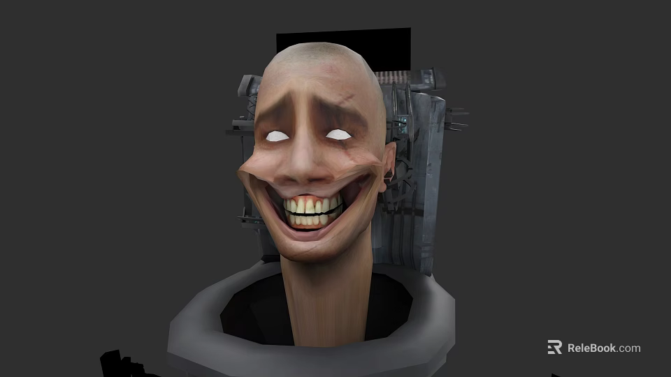 Cartoon Game Character With Bald Head Exaggerated Grinning Expression And Mechanical Elements 3d model 