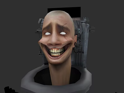 Cartoon Game Character With Bald Head Exaggerated Grinning Expression And Mechanical Elements 3d model