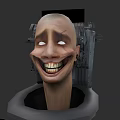 Cartoon Game Character With Bald Head Exaggerated Grinning Expression And Mechanical Elements