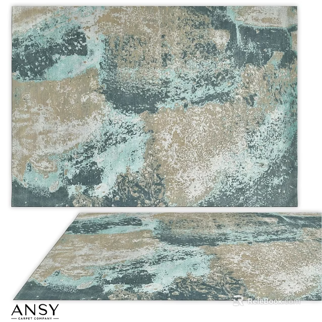 Modern Square Rug With Abstract Teal Brown Beige Artistic Texture Design 3d model 
