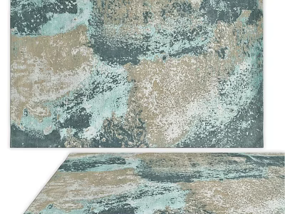 Modern Square Rug With Abstract Teal Brown Beige Artistic Texture Design 3d model