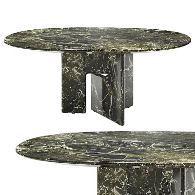 Elegant Round Dining Table With Green Black Marble Top And Unique Block Legs 3d model