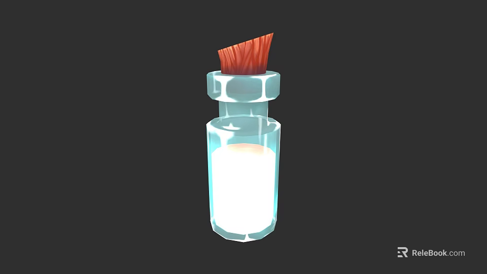 Transparent Glass Sculpture Carving With White Liquid Inside And Red Brush Top Design 3d model 