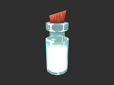 Transparent Glass Sculpture Carving With White Liquid Inside And Red Brush Top Design 3d model