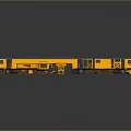 Yellow Model Train With Multiple Carriages And Reflective Surface On Gray Background 3d model