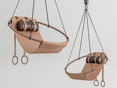 Modern Brown Hanging Chairs With Metal Chains And Leather Like Seats For Indoor Use 3d model