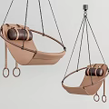 Modern Brown Hanging Chairs With Metal Chains And Leather Like Seats For Indoor Use
