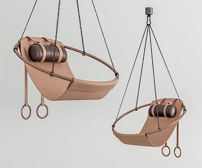 Modern Brown Hanging Chairs With Metal Chains And Leather Like Seats For Indoor Use 3d model
