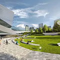 Modern Sports Park Building With Blue Dotted Facade And People Walking