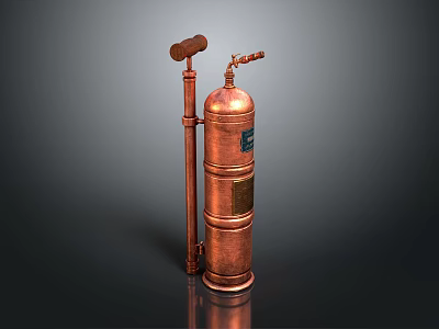 Vintage Copper Industrial Cylinder Device With Valve Pipe And Metal Structure 3d model