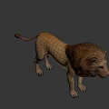 Game Movie Character Lion 3D Model With Brown Mane Standing Pose And Dark Background