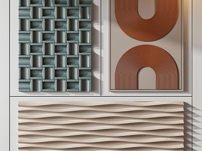 Various Designs of Wall Decor with Teal Grid Brown Arched and Beige Wavy Patterns 3d model