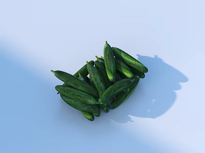 Fresh Green Cucumbers Pile on Light Blue Background with Natural Shadow 3d model