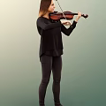A Woman Playing Violin Wearing Black Top And Black Pants In Simple Gradient Background