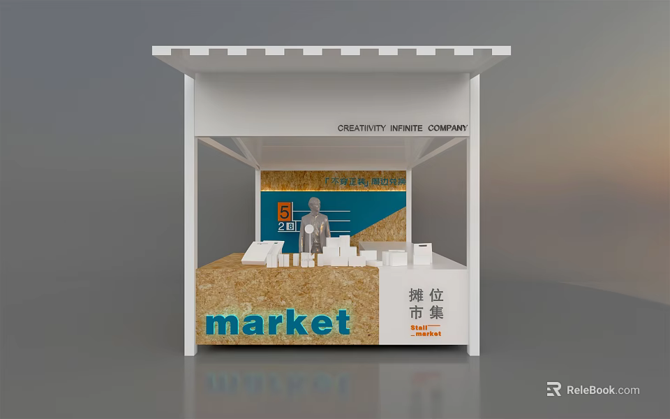 Stylish Market Stall Setup With Canopy Display Area And Signage 3d model 