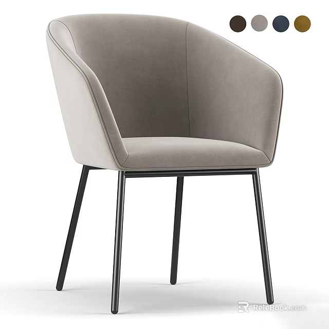 Light Gray Velvet Upholstered Accent Chair Modern Design with Black Metal Legs 3d model 