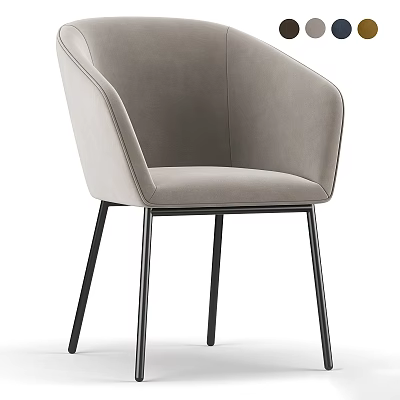 Light Gray Velvet Upholstered Accent Chair Modern Design with Black Metal Legs 3d model