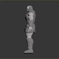 Sci Fi Robot Character with Metallic Armored Body Red Eyes and Muscular Build
