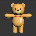 Yellow Bear Toy With Red Bow Tie And Chest Label On Dark Background