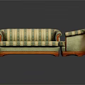 Elegant Classic Two Piece Fabric Sofa Set with Green Yellow Stripes and Wooden Frame