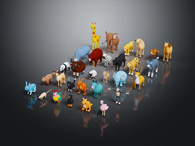 Diverse Colorful Animal Figurines With Various Species And Reflective Surface 3d model