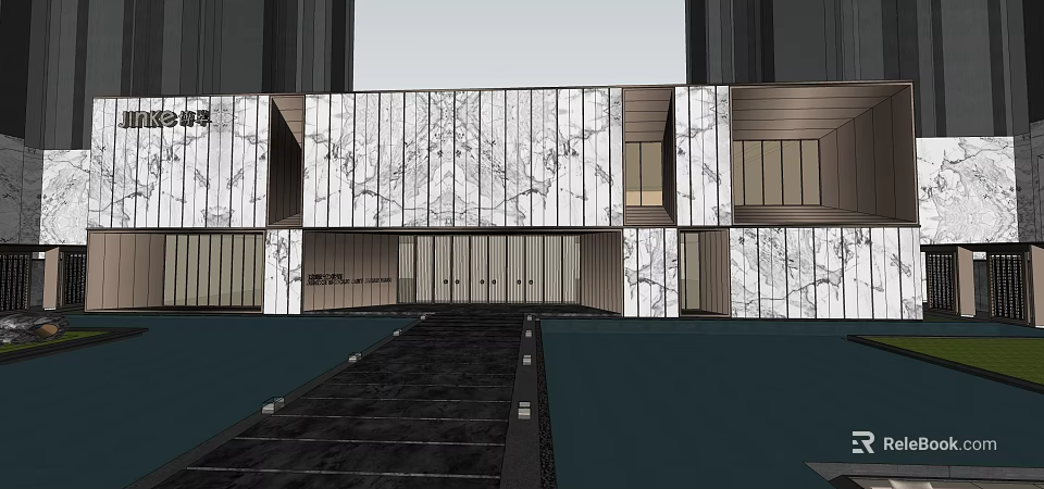 Modern Sales Office Building With Marble Facade And Glass Entrance Design 3d model 