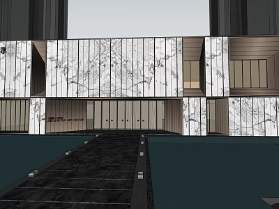 Modern Sales Office Building With Marble Facade And Glass Entrance Design 3d model