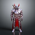 Silver Armor Character With Red Horns Red Cape And Sword Design