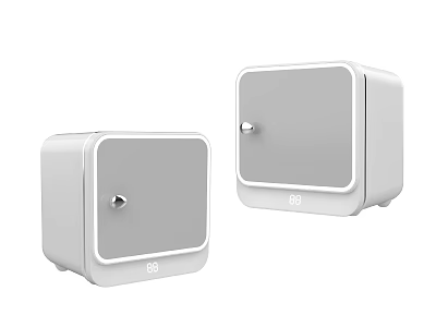 White Cube Shaped Small Refrigerators With Gray Doors And Metal Knobs 3d model