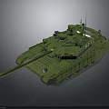 Green Military Tank 3D Model with Modern Turret Cannon and Tracks