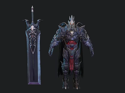 Fantasy Game Movie Character With Intricate Armored Design And Giant Sword 3d model
