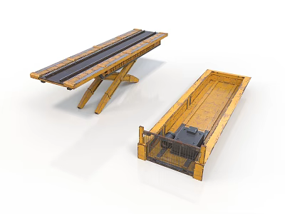 Yellow Wooden Train Track Components And Carriage Base With Black Parts 3d model