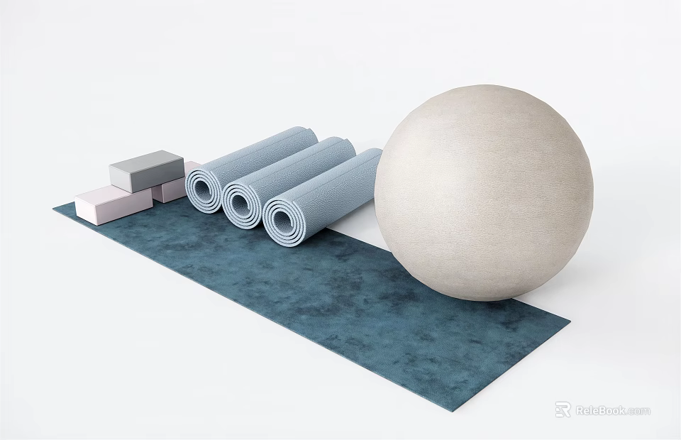 Essential Home Fitness Equipment Setup With Yoga Mats Ball And Blocks 3d model 
