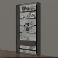 Modern Black Wooden Shelf Unit With Decorative Vases And Photo Frames In Living Room Interior
