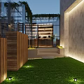 Modern Café Interior With Glass Roof Wooden Flooring Green Plants And Counter