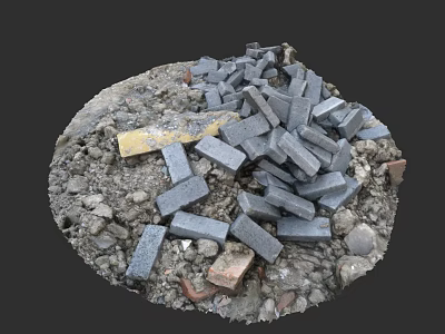 Broken Gray Floor Tiles Mixed With Gravel And Soil On Construction Site 3d model