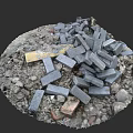 Broken Gray Floor Tiles Mixed With Gravel And Soil On Construction Site